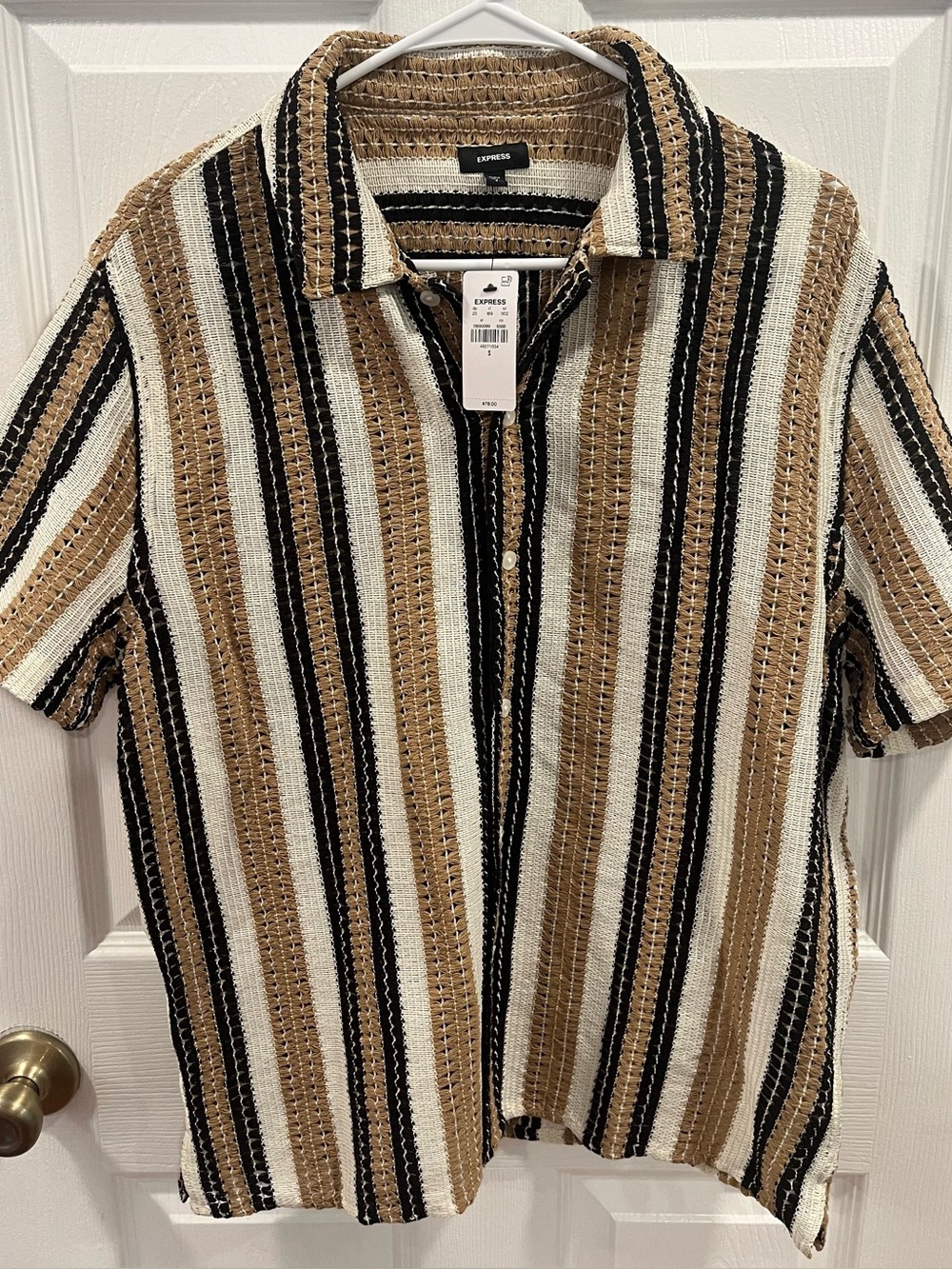NWT Express Men’s Small Textured Striped Short Sleeve Shirt Button Up $78